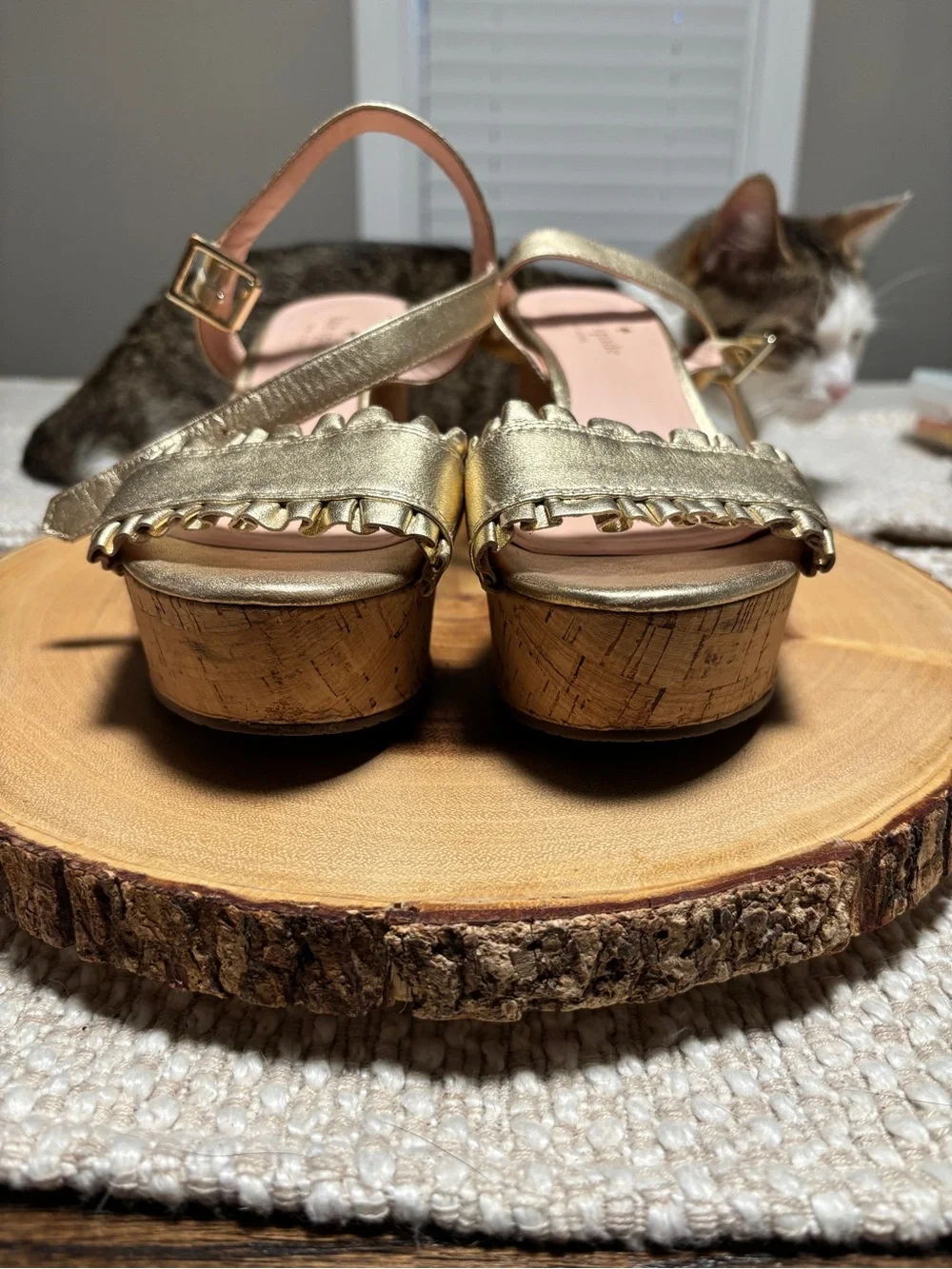kate spade Metallic Gold Ruffle Strap Sandals